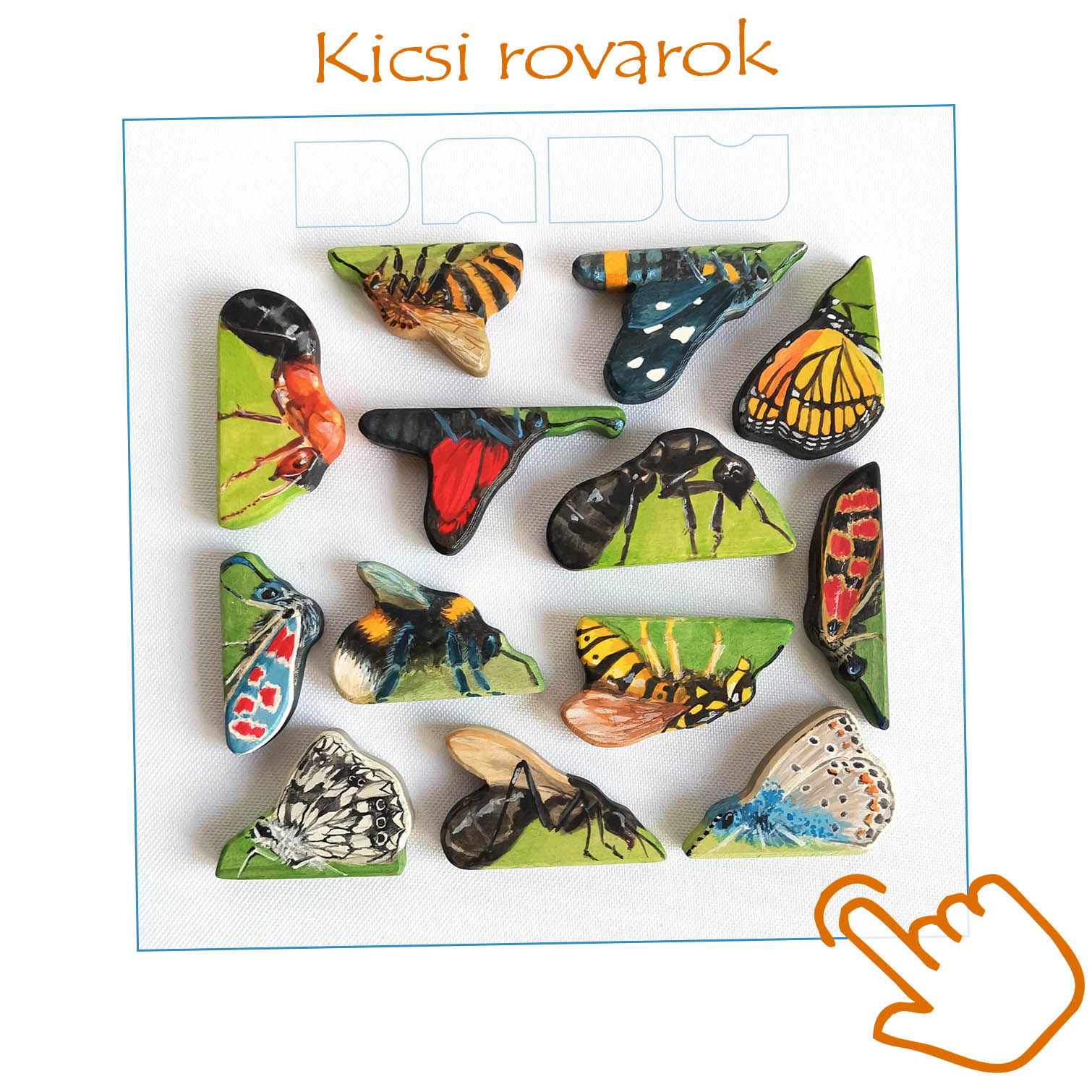 Egyedi, kézzel festett élethű rovarok fából szerepjátékokhoz, tanuláshoz