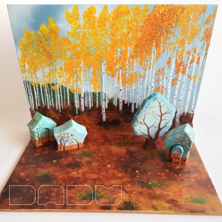 Autumn landscape wooden toy background for role play