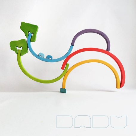 Elephant family below the rainbow