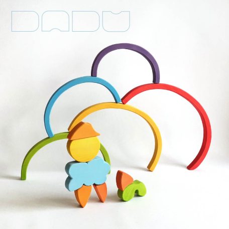 Elephant family below the rainbow