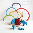 Elephant family below the rainbow