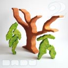 Spravling trees with removable foliages—skill-building wooden toys