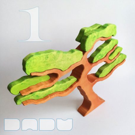 Spravling trees with removable foliages—skill-building wooden toys