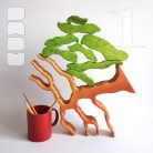 Spravling trees with removable foliages—skill-building wooden toys