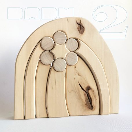 Raw wooden puzzles, nativity scene and stargate