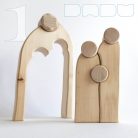 Raw wooden puzzles, nativity scene and stargate