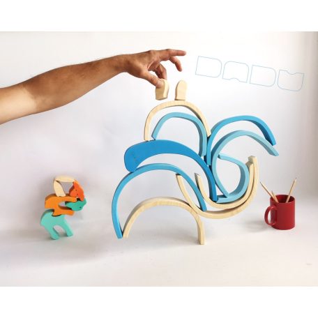 Swirly Dadu with lambs №55—developmental stacking wooden toy 