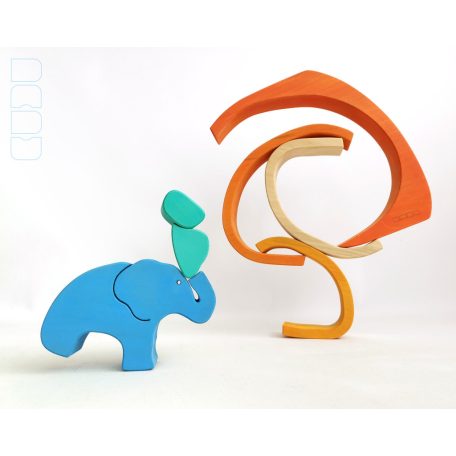 Swirly Dadu with Elephant №59—developmental stacking wooden toy 