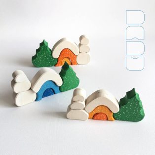   Snowy cottages with snowman and pinetree - various designs - wooden puzzles for christmas