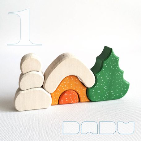 Snowy cottages with snowman and pinetree - various designs - wooden puzzles for christmas
