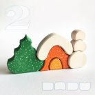 Snowy cottages with snowman and pinetree - various designs - wooden puzzles for christmas