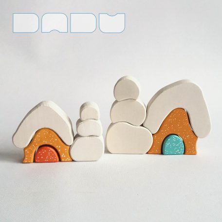 Snowy cottages with snowman - various designs - wooden puzzles for christmas