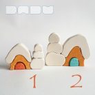 Snowy cottages with snowman - various designs - wooden puzzles for christmas