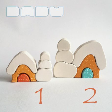 Snowy cottages with snowman - various designs - wooden puzzles for christmas