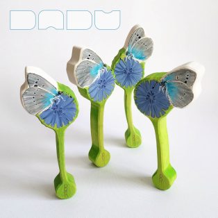   Common blue butterfly on chicory flower - handpainted wooden toy