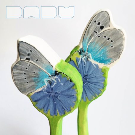 Common blue butterfly on chicory flower - handpainted wooden toy