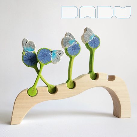 Common blue butterfly on chicory flower - handpainted wooden toy