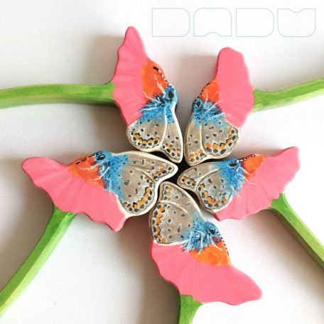 Common blue butterfly on coneflower - handpainted wooden toy
