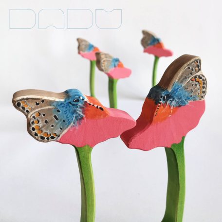 Common blue butterfly on coneflower - handpainted wooden toy