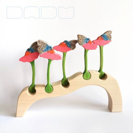 Common blue butterfly on coneflower - handpainted wooden toy