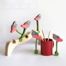 Common blue butterfly on coneflower - handpainted wooden toy