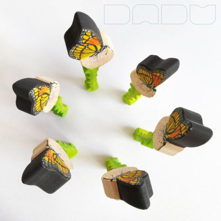 Monarch butterfly on dandelion - handpainted wooden toy