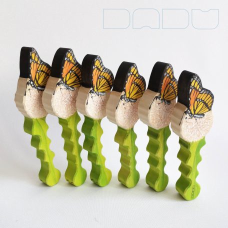 Monarch butterfly on dandelion - handpainted wooden toy