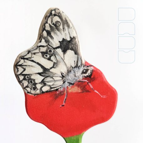Marbled white on poppy - handpainted wooden toy