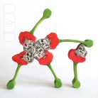 Marbled white on poppy - handpainted wooden toy