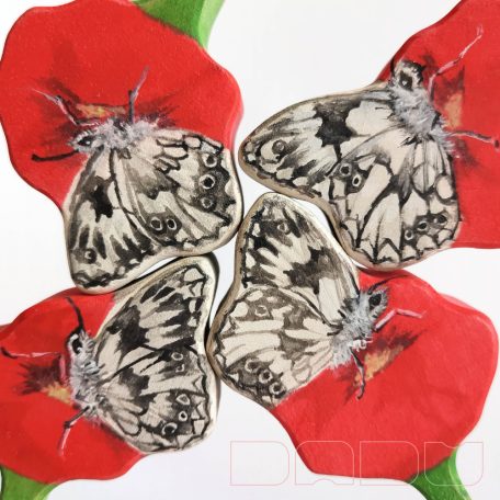 Marbled white on poppy - handpainted wooden toy