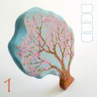 Pink blooming spring trees from the fairy tale forest:  decorative Klimt-inspired wooden toys