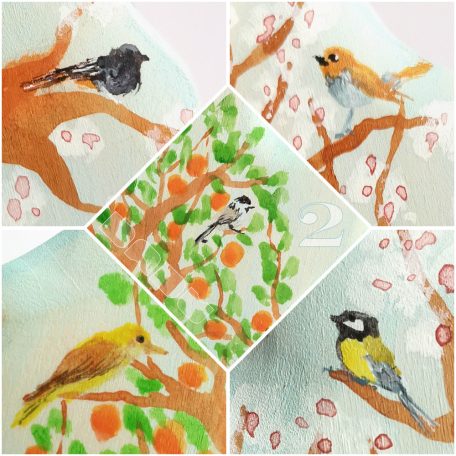 Birds on blooming tree  -  wooden toy