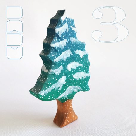 Snowy pine trees: decorative wooden toys, various designs