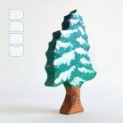 Snowy pine trees: decorative wooden toys, various designs