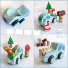 Wooden toy pickup trucks—various designs. You can choose several kind of fitting Dadu cargo and passengers to transport with them.