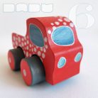 Wooden toy pickup trucks—various designs. You can choose several kind of fitting Dadu cargo and passengers to transport with them.
