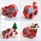 Wooden toy pickup trucks—various designs. You can choose several kind of fitting Dadu cargo and passengers to transport with them.