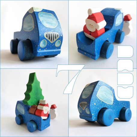 Wooden toy pickup trucks—various designs. You can choose several kind of fitting Dadu cargo and passengers to transport with them.