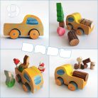 Wooden toy pickup trucks—various designs. You can choose several kind of fitting Dadu cargo and passengers to transport with them.