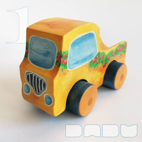 Wooden toy pickup trucks—various designs. You can choose several kind of fitting Dadu cargo and passengers to transport with them.