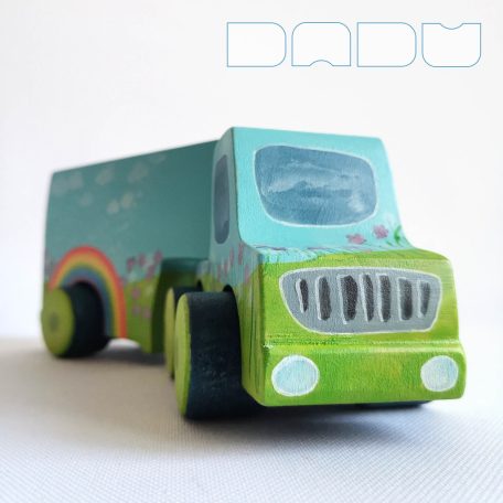 Semi Trucks with rainbow - handmade toy trucks with semi-trailer, wooden toys