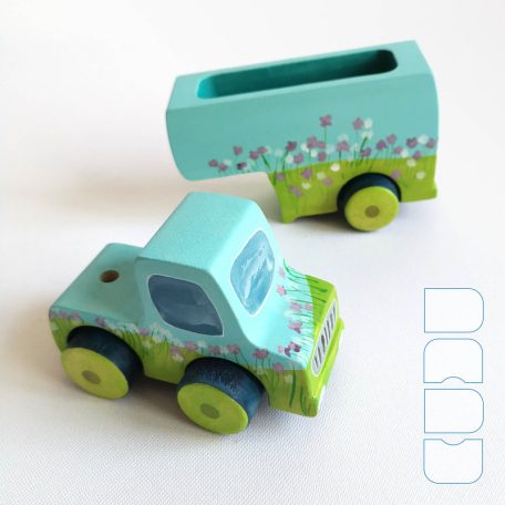 Semi Trucks with rainbow - handmade toy trucks with semi-trailer, wooden toys