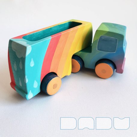 Semi Trucks with rainbow - handmade toy trucks with semi-trailer, wooden toys