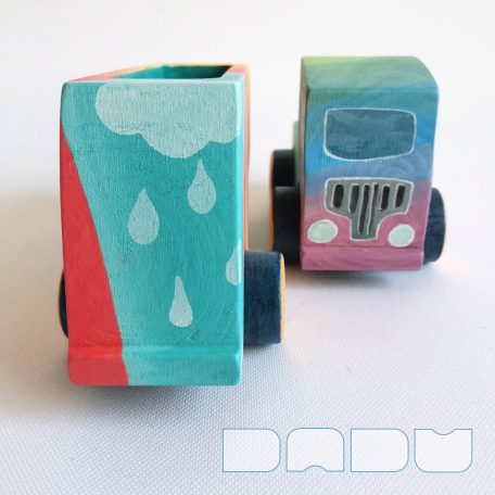 Semi Trucks with rainbow - handmade toy trucks with semi-trailer, wooden toys