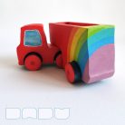 Semi Trucks with rainbow - handmade toy trucks with semi-trailer, wooden toys