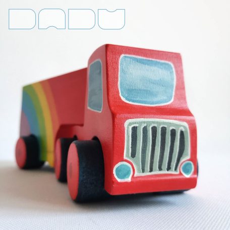 Semi Trucks with rainbow - handmade toy trucks with semi-trailer, wooden toys