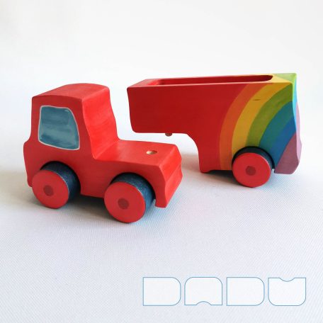 Semi Trucks with rainbow - handmade toy trucks with semi-trailer, wooden toys