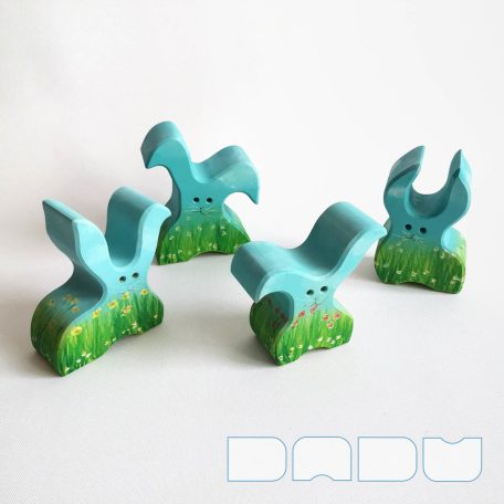 Floral bunnies - handpainted wooden toy figures