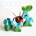 Floral bunnies - handpainted wooden toy figures