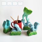 Floral bunnies - handpainted wooden toy figures